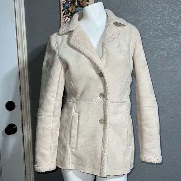 AXARA New York Women's Faux Leather Button Down Jacket, S beige color - Picture 2 of 12